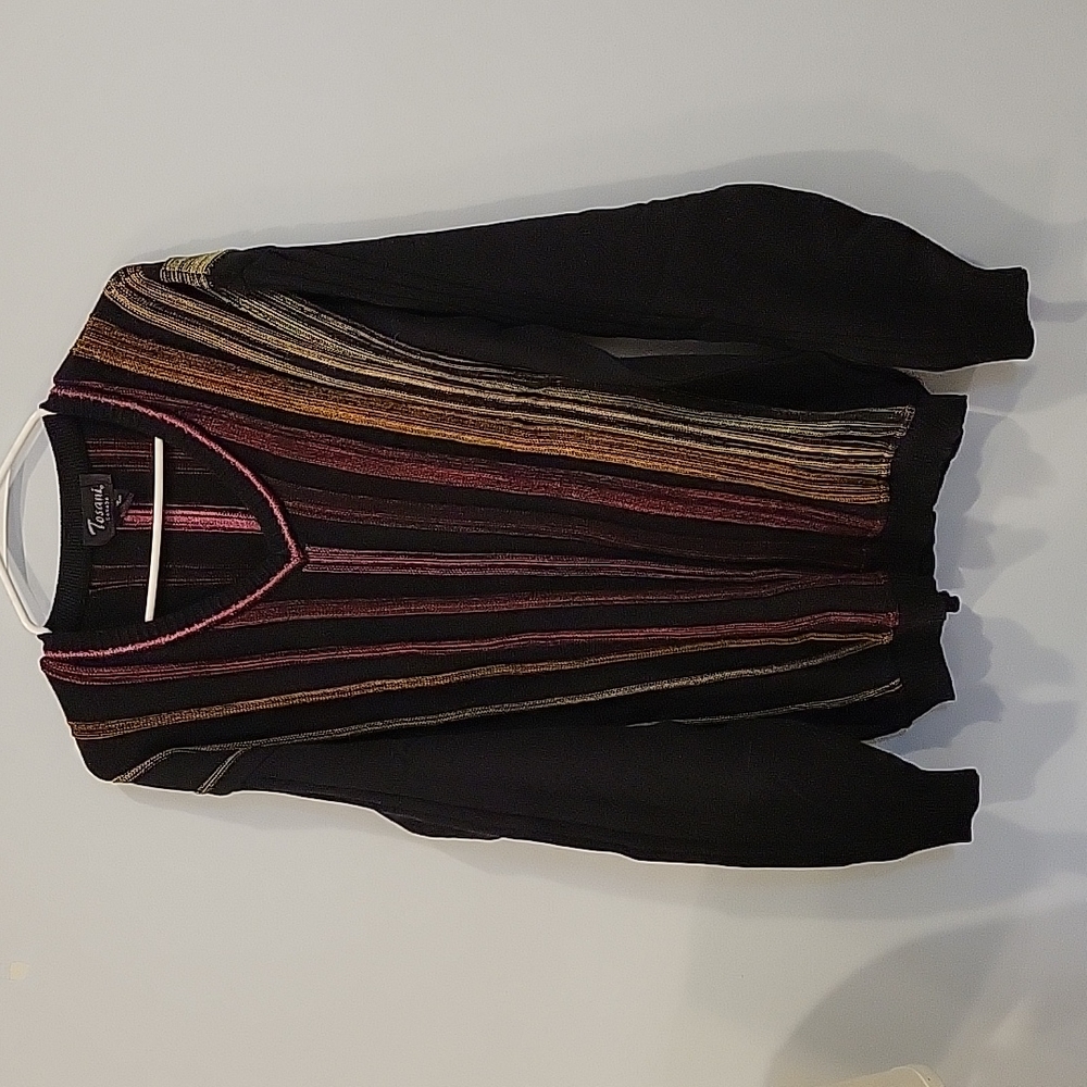 Handsome Black Sweater with Colored Stripes